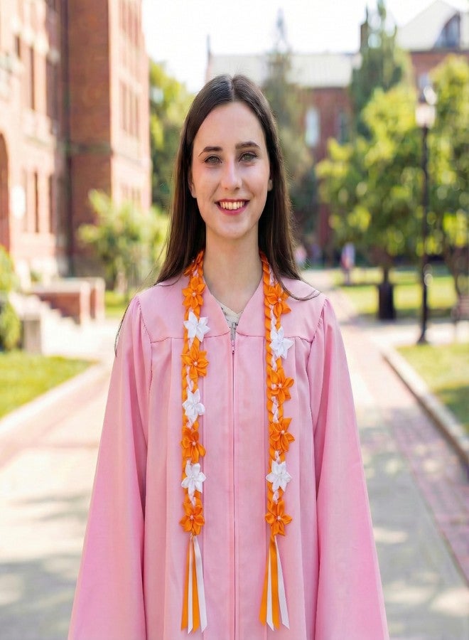 TFTAFAN TFTANFAN Graduation Flower Lei Hawaiian Floral Necklace for Graduation Ceremony Graduation money lei Gift for Women Men (Orange and White) - Image 2